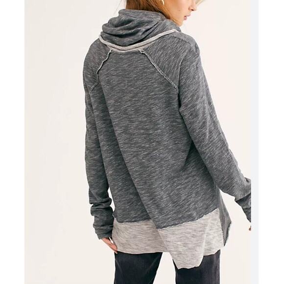 Free People Beach Sweatshirt Women's OS Cocoon Cowl Pullover Light Blue Cotton - Picture 7 of 8